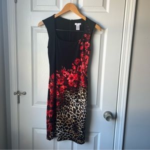 Cache Leopard and Red Floral Dress Size XS